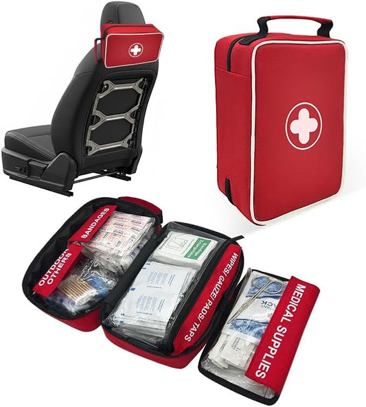 350 Piece Premium First Aid Kit - Large Emergency Medical Kit for Home, Car, Office, Camping, Hiking & Travel - Comprehensive First Aid Bag with Guide (Red)