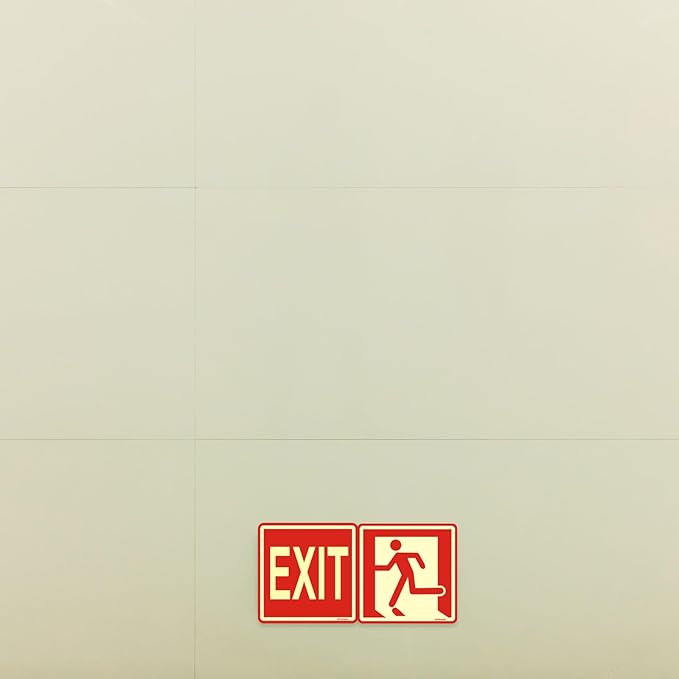 Emergency Exit Sign Glow in the Dark Decals, Running Man Sign With Directional Arrow Light Stickers, 15x15 cm, 8 Pcs Red