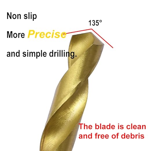 Drill Bit Set, Metric 1.5mm - 6.5mm 13Pcs Titanium Coating HSS Drill Bits Kit with Round Shank for Cast Iron, Hardened Metal, Stainless Steel, Plastic and Wood