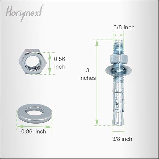3/8" x 3 inch Wedge Anchor, Fastener for Cement and Concrete only, Heavy Duty zinc-Plated Carbon Steel Screw Bolt nut Expansion Head kit to Drill Wall (30 pcs)