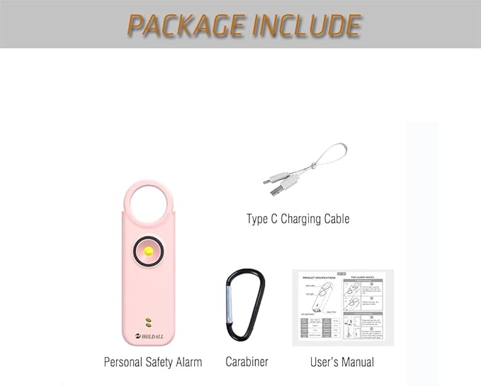 Personal Safety Alarm for Women–135dB Loud Siren with Strobe Light-Acoustooptical Warning, Rechargeable Emergency Safety Alarm, 0.9oz Easy Carry for Elderly and Kids. (Pink)