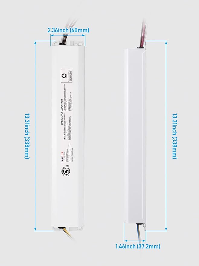 LEONLITE 8.5W LED Emergency Driver, 120V-277VAC, Voltage Range 3-60VDC, UL & FCC Listed, Fit for Commercial Fixture 8-72W, Rechargeable Backup Battery, 90mins Duration, for Panel, Linear, Pack of 2