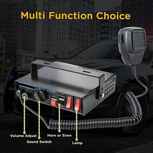 9 Tone 12V 200W Police Warning Emergency Siren PA System - [Handheld Microphone] &[120-150dB] Extra Slim Speaker PA System Kit for Firefighter Ambulance Vehicles Truck SUV ATV UTV ﻿ ﻿