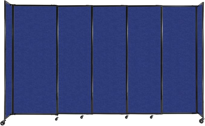 Versare Straightwall Sliding Portable Wall Partition | Freestanding Office Dividers | Locking Wheels | Temporary Room Separator | 11'3" Wide x 6'10" Tall Blue SoundSorb Panels