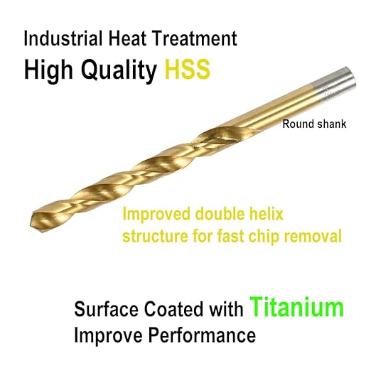 Drill Bit Set, 29Pcs Titanium Coating High-Speed Steel Metal Drill Bits Kit with Round Shank for Cast Iron, Hardened Metal, Stainless Steel, Plastic and Wood