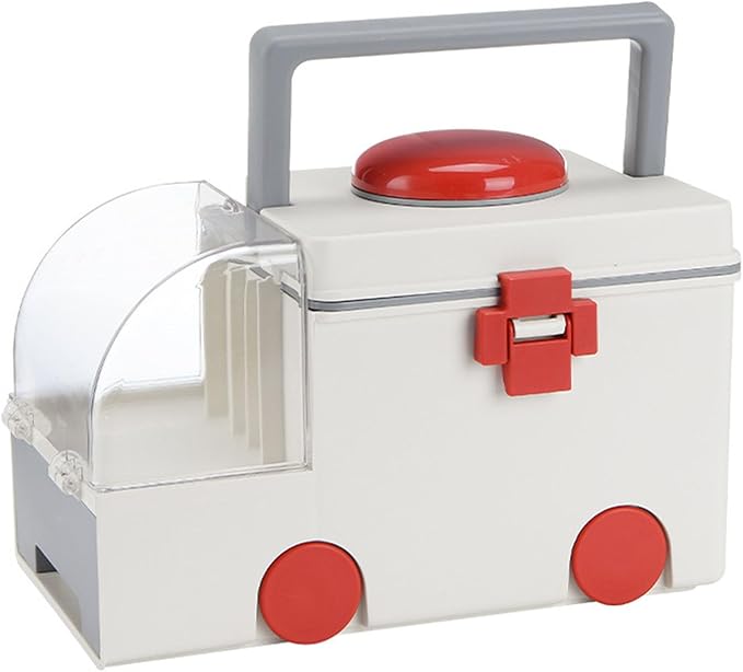 Storage Box, Portable Ambulance Shaped Emergency Aid Kit Organizer with Handle for Home, Travel and Medical Supplies Storage