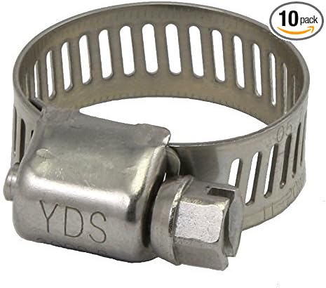 YDS All 300 Grade Stainless Steel Mini Hose Clamp, Worm-Drive, SAE Size 5, 7/16" to 3/4" Diameter Range, 0.35 Bandwidth (Pack of 10)