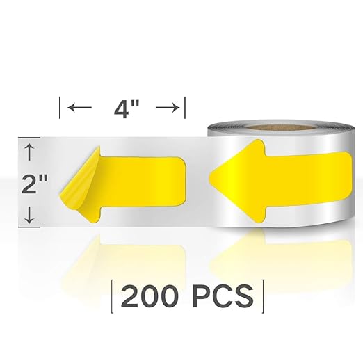 Arrow Floor Sign Tape 2"4" Marking Sticker 200 PCS Decal Tape Yellow
