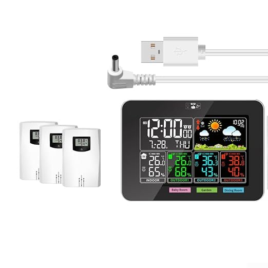 Digital Weather Station with 3 Sensors,for Indoor and Outdoor Temperature and Humidity Monitoring, Barometric Pressure Forecast, USB Powered