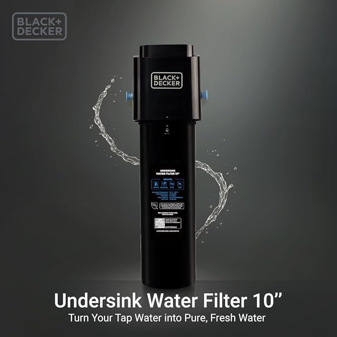 BLACK+DECKER Undersink Water Filter 10’’ | Reduces CHLORAMINE,Chlorine, Lead, PFAS, Bad Taste, Odor | Under Counter Water Filter Direct Connect to Kitchen Faucet | NSF/ANSI 42 Certified | 1 year