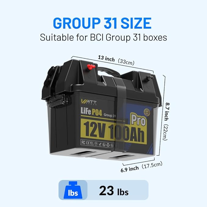 Wattcycle 12V 100Ah Lithium Battery 2 Pack, LiFePO4 Battery 12V 110A BMS, Lithium RV Batteries 15000+ Deep Cycles, Built-in Bluetooth, Monitor, Mobile APP, Perfect for Home Energy, RV, Marine, Solar