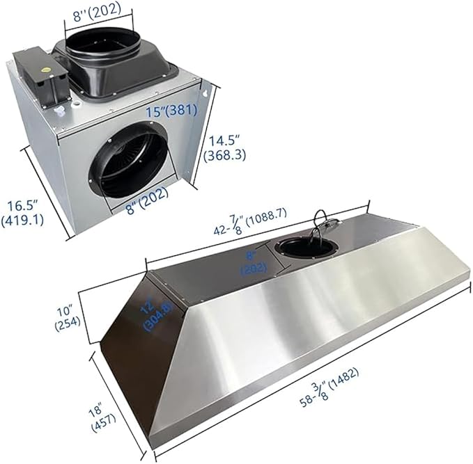 60-inch Range Hood Insert with Inline Remote Blower, CT Copper Tailor 1260CFM Kitchen Vent Hood, 4-Speed Exhaust Fan, 4 LED Lights, 8" Round Ducted,Baffle Filters, in Stainless Steel