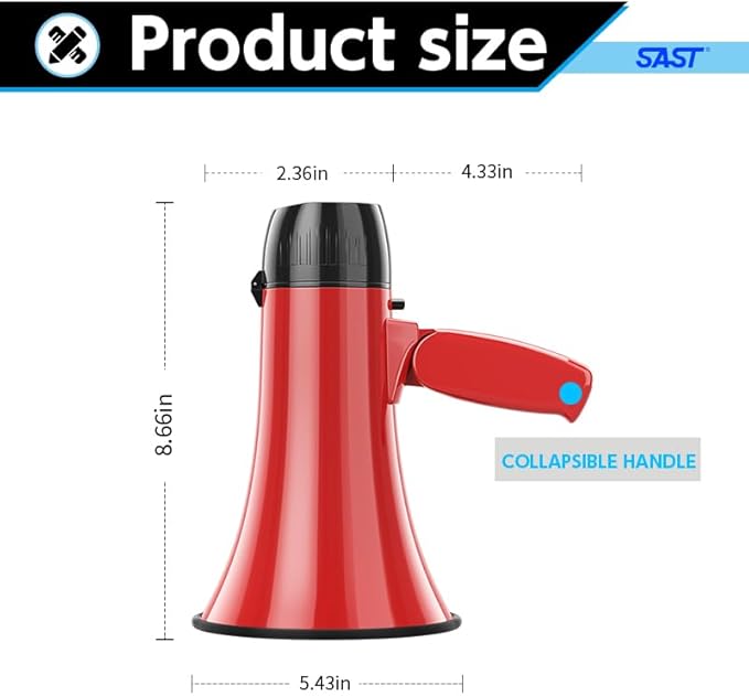Megaphone Speaker Bullhorn Battery Powered 20W Portable Speaker Microphone System Battery Included Durable ABS Material Volume Control