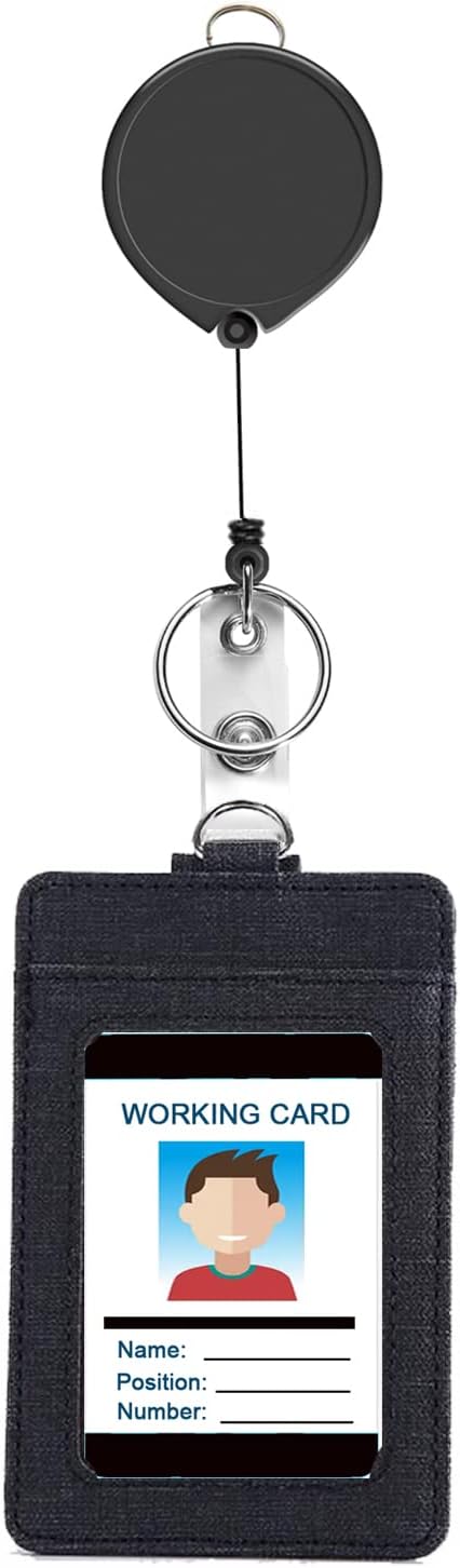 AMUU Black Nylon Neck Lanyard with PU Leather Vertical ID Badge Holder and Retractable Badge Reel,Lanyard,for Keys Kids Women Men,Cruise,1 Pack