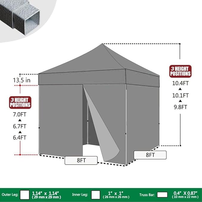Eurmax USA 8'x8' Pop-up Canopy Tent Commercial Instant Canopies with 4 Removable Zipper End Side Walls and Roller Bag, Bonus 4 SandBags(Khaki)