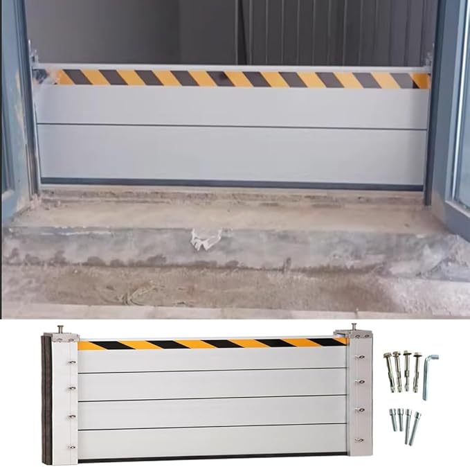 Flood Protection Barriers 3/4/5/6/7/8/9/10/11/12/13/14/15/16/17/18ft Reusable Detachable Aluminum Flood Panel Shield Flood Protection Dam Beam System Alternative Sandbag(H 2.6ft(80cm),9ft(275c