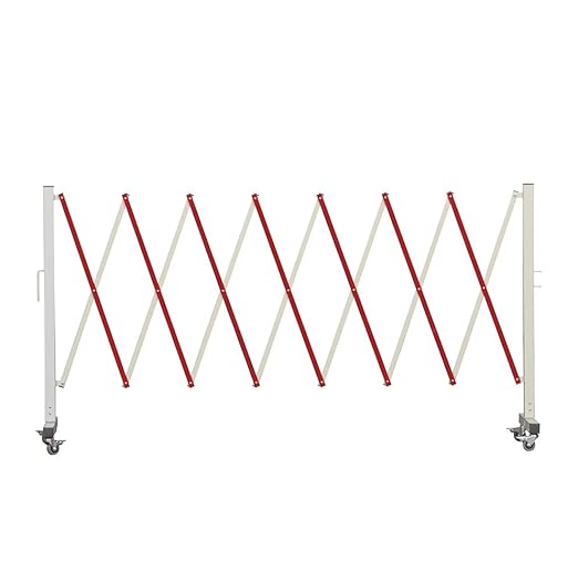 Trafford Industrial Expandable Metal Barricade, 11 Feet, Red and White, Mobile Safety Barrier Gate, Retractable Traffic Fence