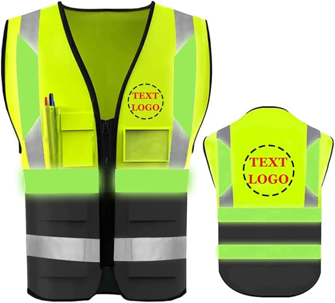 YOWESHOP High Reflective Visibility Safety Vest Custom Your Logo Safety Workwear with Reflective Strips and Front Zipper