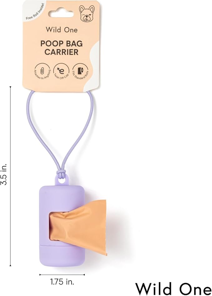 Wild One Dog Poop Bag Holder and Dispenser with Leash Attachment, Leak Proof, Easy Twist Top for Refills, Includes 1 Roll Bags, Blush