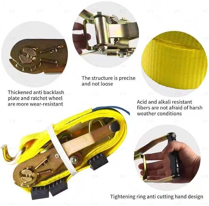 2 Pack Heavy Duty Ratchet Tie Down Straps 2" x16' – 9921 lbs Break Strength Cargo Straps with Metal Hooks for Truck, Trailer, Moving, Motorcycle & ATV, Yellow