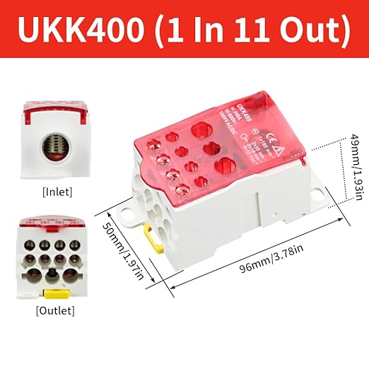 DIN Rail Distribution Box,690V 400A Positions Screw Terminal Block Junction Box Breaker Box Circuit Breaker Distribution Box for Various Power Distribution Needs (Red, 400A)
