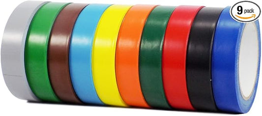 WOD VTCP366 Rainbow Pinstriping Dance Floor Vinyl Tape, 1.5 inch x 36 yds. (Pack of 9) Marking Tape for School Gym, Warehouse, Parking Spaces and More