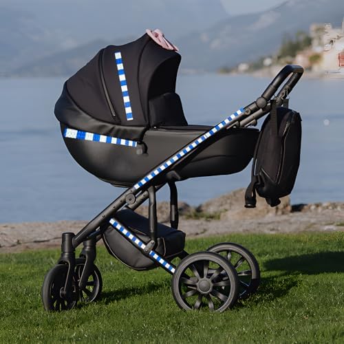 Reflective Tape Blue White 1 Inch x 68 Feet, Outdoor Waterproof Warning Reflector, Night Safety Stickers for Vehicles