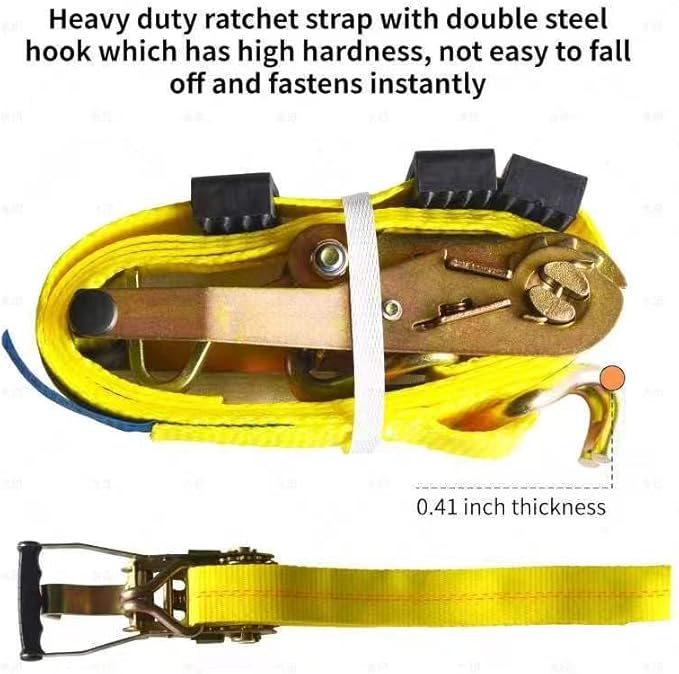 4 Pack Heavy Duty Ratchet Tie Down Straps 2" x39' – 8818 lbs Break Strength Cargo Straps with Metal Hooks for Truck, Trailer, Moving, Motorcycle & ATV, Yellow