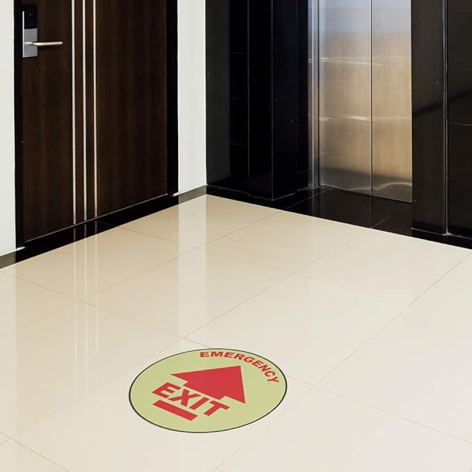 Emergency Exit Floor Decals Red Anti-Slip Round Shape B Lifestyle Industrial Signs Stickers 17Inches Longer Side