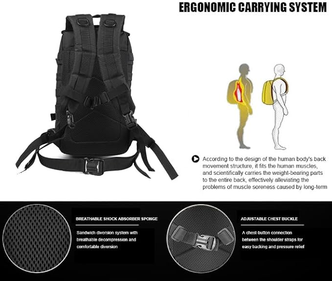 Small Tactical Backpack Military Daypack - 30L Backpack for Men Molle Assault Pack Bug Out Bag for Hiking Camping Travel Army Hunting Rucksack Trekking (Black)