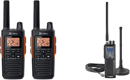 Cobra RX680 2 Watt Rugged Walkie Talkies - ( 2 Pack ) & HHRT50 Road Trip Cb Radio - Emergency Radio, Travel Essentials, 2-Way Handheld Black Radio with Rooftop Magnet Mount Antenna