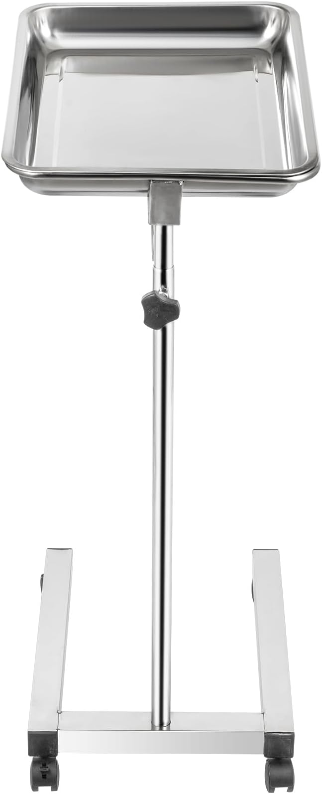 VEVOR Lab Cart, Stainless Steel Mayo Tray Stand 18 x 14 in Trolley Mayo Stand, Adjustable Height 32-51 in Instrument Tray with Removable Tray & 4 Omnidirectional Wheels, Ideal for Home Equipment