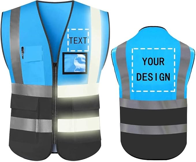 YOWESHOP High Reflective Visibility Safety Vest Custom Your Logo Safety Workwear with Reflective Strips and Front Zipper