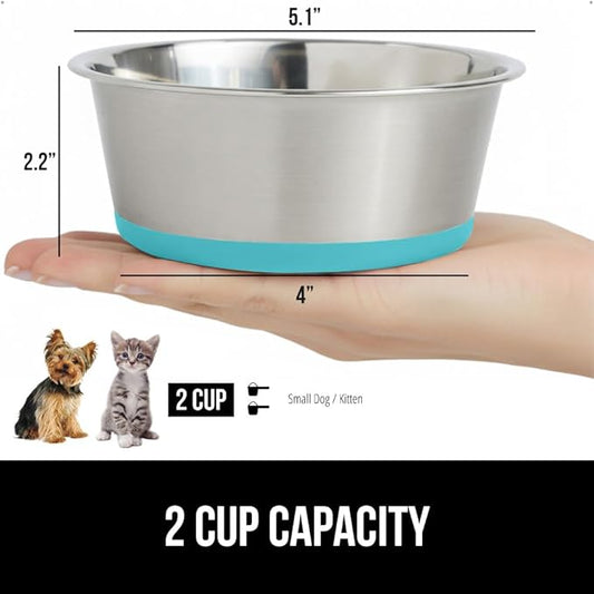 GORILLA GRIP Dog Bowl, Holds 2 Cups (16 fl oz), Heavy Duty Metal Food and Water Bowl for Feeding Dogs and Cats, Dishwasher Safe, Rust Resistant Stainless Steel, BPA Free Rubber Base, Turquoise