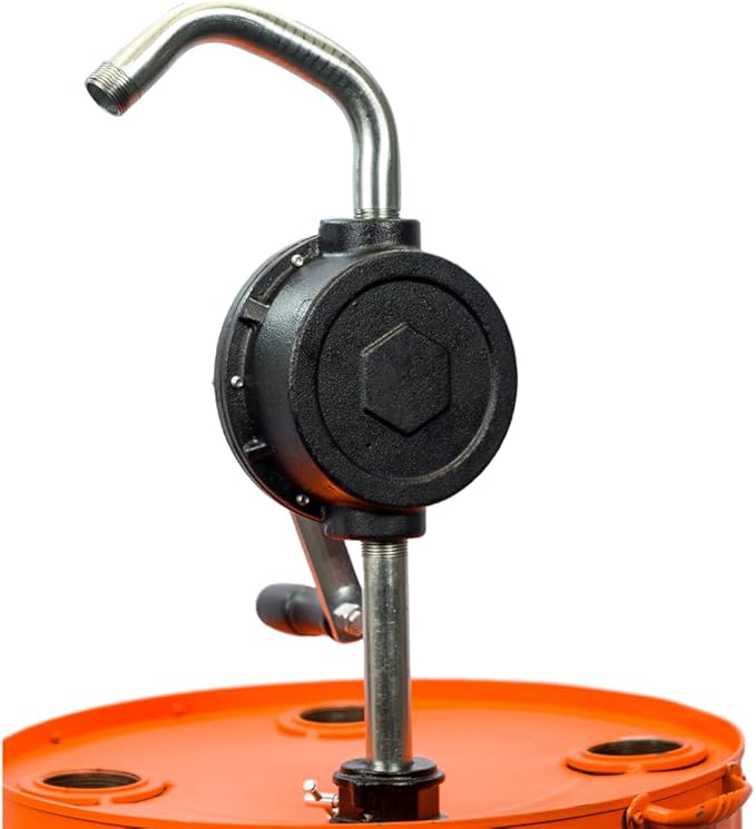 Groz 44081 Fuel Transfer Pump, Rotary Hand Pump with Suction Tube, 8' Discharge Hose for Oil, Diesel