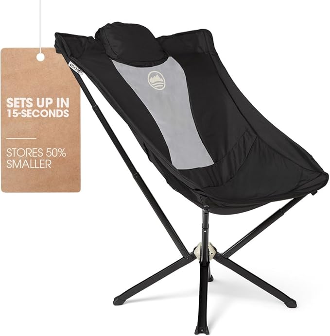 CLIQ EpiQ Outdoor Lounge Chair - Folding Camping Chairs Set Up in 15 Seconds - Lightweight Recliner Chair - Military Grade Frame Supports 400 Lbs Outdoor Adventures, Black