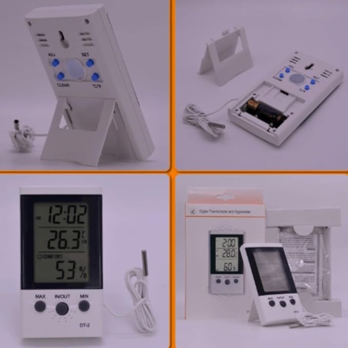 Digital Hygrometer, Digital Thermometer Hygrometer DT 2 With Alarm Clock & Fast Response Sensor For Indoor For Temperature & Humidity Monitoring