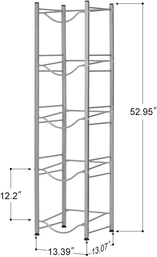 LIANTRAL 5 Gallon Water Jug Holder, 5 Tiers Silver Heavy Duty Water Rack Freestanding, Water Bottle Organizer for Home Office