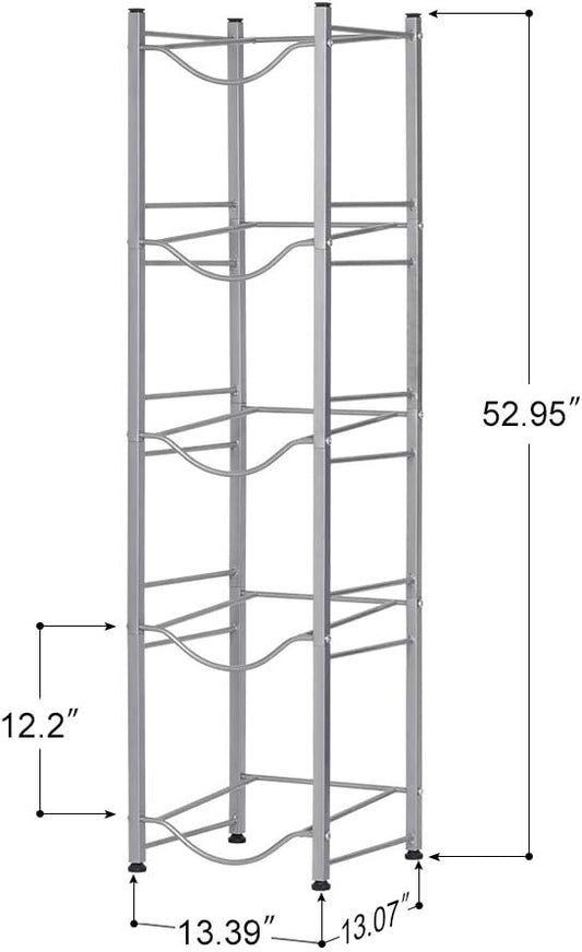 LIANTRAL 5 Gallon Water Jug Holder, 5 Tiers Silver Heavy Duty Water Rack Freestanding, Water Bottle Organizer for Home Office