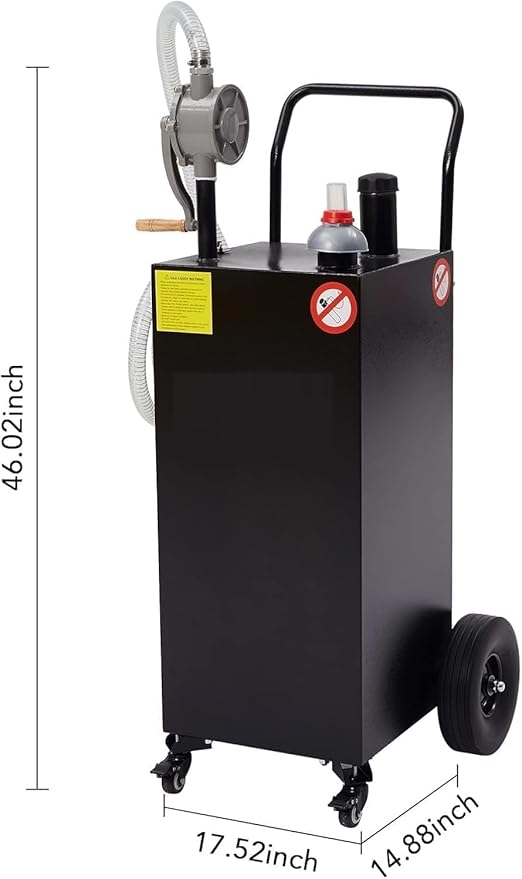 30 Gallon Fuel Caddy with Manual Pump, Heavy Duty Portable Gas & Diesel Transfer Tank on 4 Wheels, Spill-Proof Container for Truck, Tractor, Boat, ATV, Farm,Orange