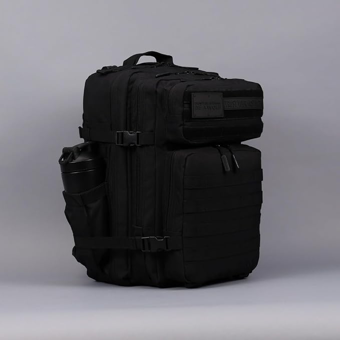 WOLFpak 45L Athletic Gym Backpack - Durable 1000D Waterproof Oxford Material with MOLLE Webbing, Laptop Pocket & Dual Cup Holders, Durable Fitness/Travel/Military Daypack (Nightshade Edition)