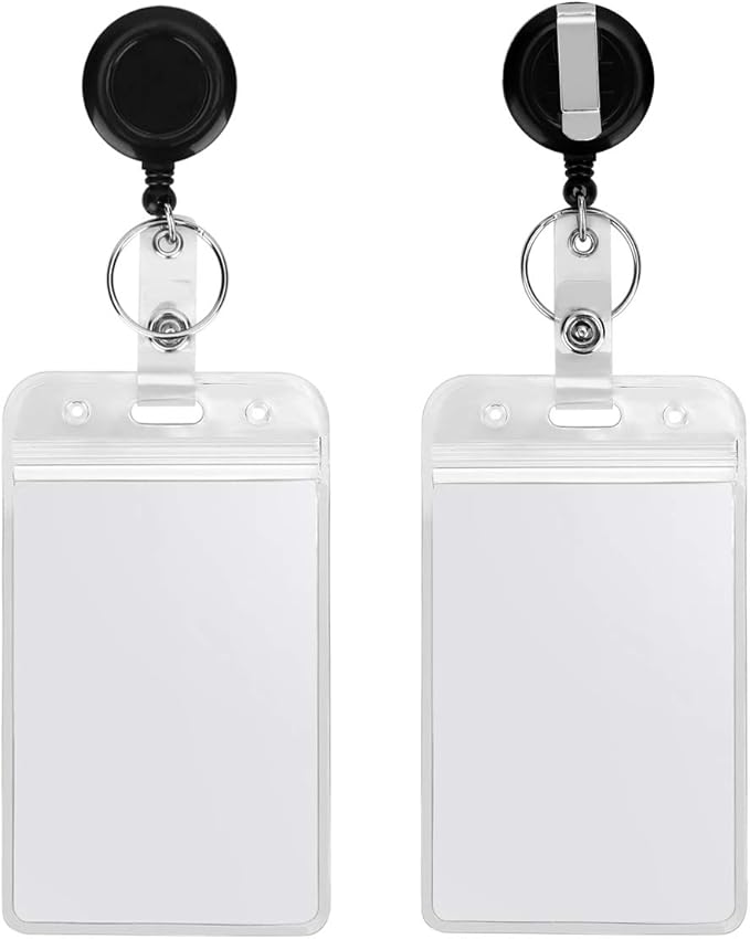 YOUOWO Lanyard Black Retractable Badge Reel with Badge Reel Clip for id Card Badges Holders Vertical Punched Zipper Waterproof 2 Pack