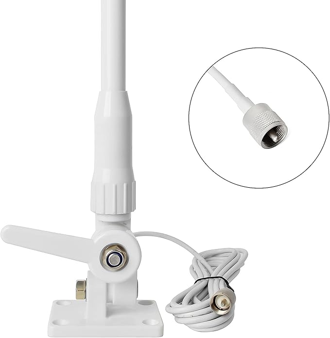 HYS VHF Marine Antenna Waterproof 3DBI 43.3inch Fiberglass Antennas W/22.9ft(7m) RG58 Low Loss Premium Coaxial Cable with PL259/ Built-in to Nylon Ratchet Mount