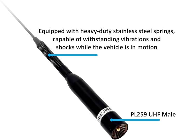 UV200 Dual Band Antenna,15 Inch Heavy-Duty Spring 144/430MHz Ham Radio Antenna, Perfect for Mobile Ham Radio Station