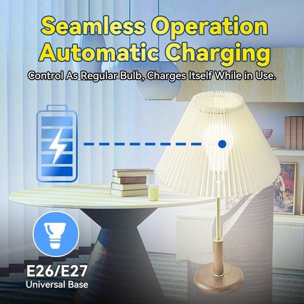 Neporal LITE PRO Battery Backup Light Bulbs, 2600mAh Rechargeable Light Bulbs, Perfect As Emergency Lights for Home Power Failure, Hurricane Prepareness Item, E26/E27