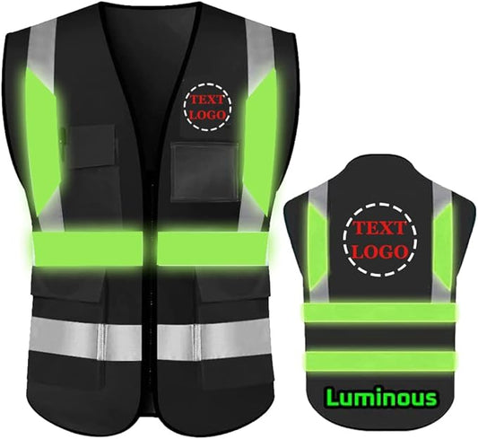YOWESHOP High Reflective Visibility Safety Vest Custom Your Logo Safety Workwear with Reflective Strips and Front Zipper