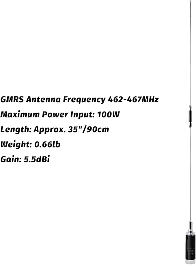 TWAYRDIO NMO Antenna for GMRS Two Way Radio, UHF 462-467MHz High Gain Mobile Radio Antenna for Midland Baofeng Retevis GMRS Radios, Requires NMO Mount