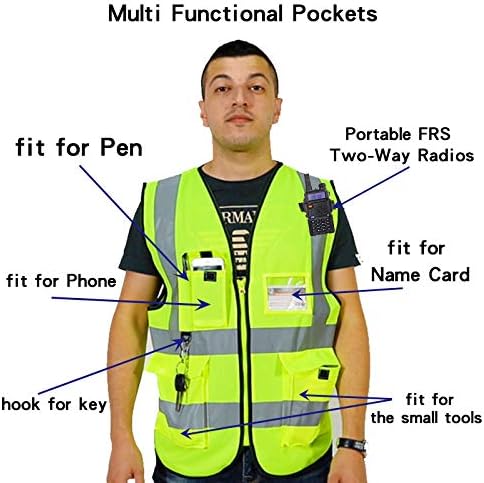 zojo High Visibility Safety Vests With Pockets, for Outdoor Works, Cycling, Jogging, Walking,Sports - Fits for Men and Women (Pack of 10, XXXL-NEON YELLOW)