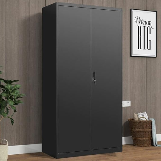 Wardrobe Storage Cabinets,Black Armoire Wardrobe Closet with Lock,Metal Storage Cabinet for Living/Laundry Room