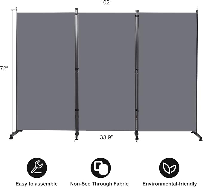 Room Divider 6FT Folding Privacy Screens, 3 Panel Partition Room Dividers w/Freestanding Design, Portable Wall Divider for Room Separtation, Fabric Screen Panel for Home Office Bedroom Dorm